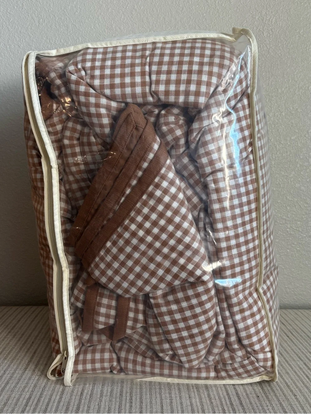 NWT 3pc King Mini Gingham Comforter and Sham Set Camel - Threshold